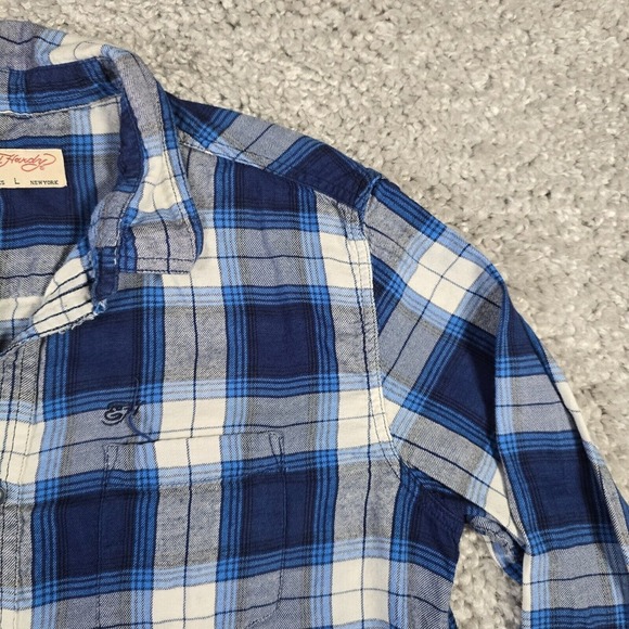 Ed Hardy Shirt Mens‎ Large Blue Plaid Button Up Long Sleeve Outdoors Casual - Picture 3 of 13